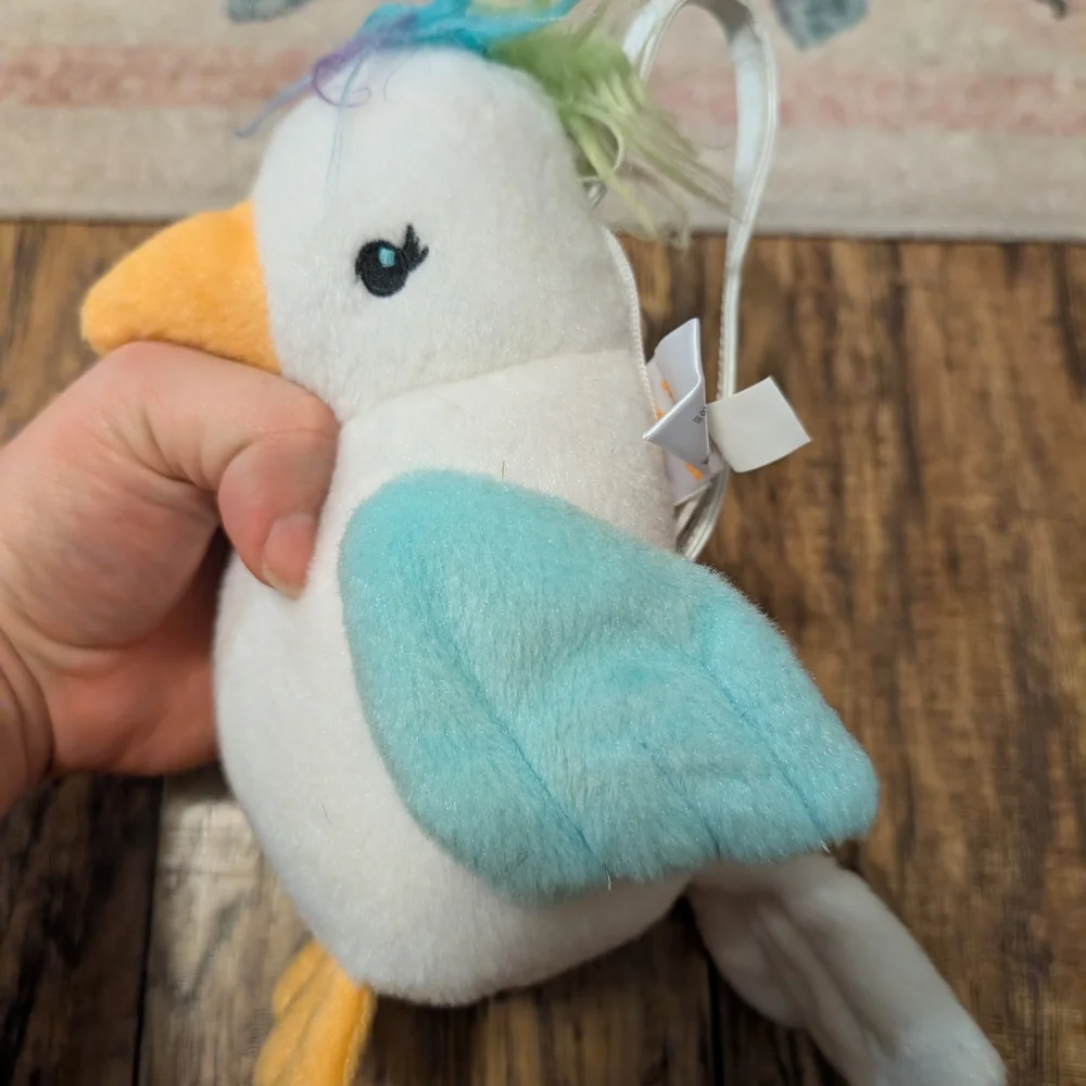 💥3/$24 Gymboree Outlet‎ White Plush Bird Bag with Aqua Wings and Yellow Beak